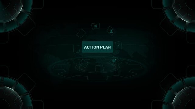 Digital action plan infographic icons business strategy planning success teamwork finance motion graphics of digital technology background