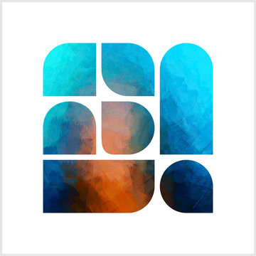 Atmospheric Geometry - Coral Depths Solid shapes fragments rigid geometry and fluid, organic textures, gradient Deep Ocean & Terracotta