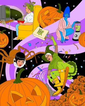 Montage of people in Halloween costumes