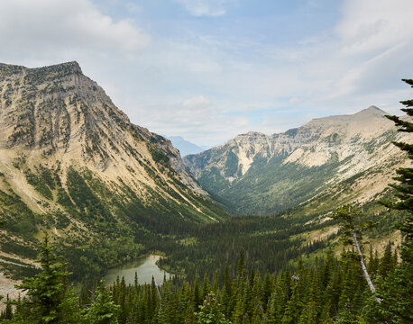Scenic view of Canadian Rockies mountains and lake, Waterton Lakes National Park, Alberta, Canada