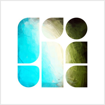 Atmospheric Geometry - Glacier & Moss Solid shapes fragments rigid geometry and fluid, organic textures, gradient Electric Cyan & Olive Forest