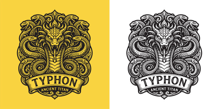 Typhon Ancient Titan Shield Crest Emblem Vector Design