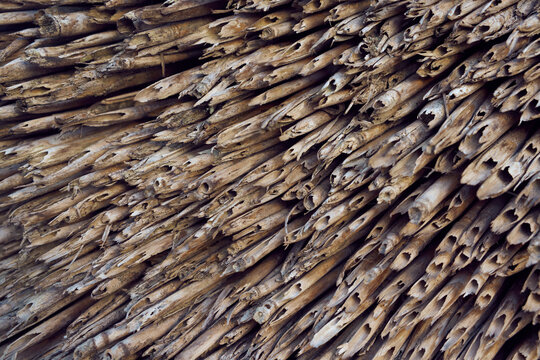 Full frame close up of textured thatched roof