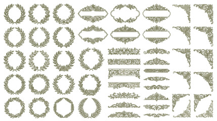Fototapeta premium Ornate Decorative Elements: Laurels, Frames, Borders, Corners - Vector Graphics