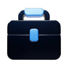 A3d rendered briefcase with a glossy dark blue body and light blue handle and latch, isolated on a white background, representing business, work, or travel themes © REZAUL