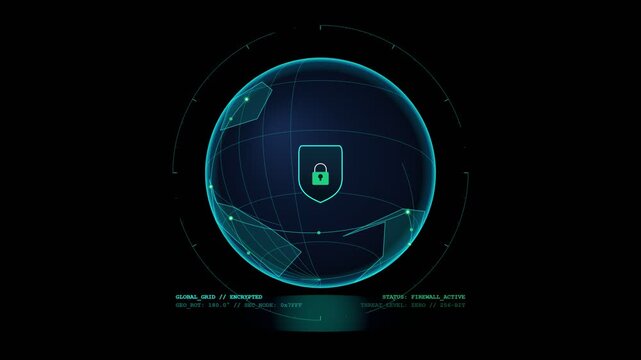 Digital cyber security globe with padlock protecting global network
