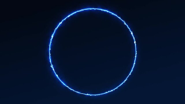 Single glowing blue neon circle ring on dark background light abstract border round laser light abstract border round