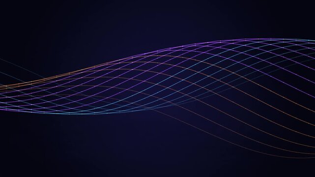 Abstract Digital Wave Background Featuring Glowing Neon Particle Mesh Lines Moving in Dark Space Flow