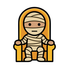 Obraz premium Pixel Art Mummy Character Sitting on Golden Throne