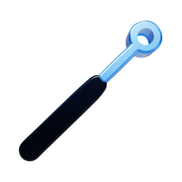 A3d rendered medical inoculating loop with a dark blue handle and a light blue circular tip, isolated on a black background, for laboratory, science, and research