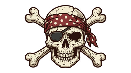 Fototapeta premium Pirate Skull with Crossbones, Eyepatch and Bandana - Vector Illustration
