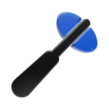 A3d rendered of a medical reflex hammer with a black glossy handle and two distinct blue rounded heads, designed for neurological examinations, isolated on white background