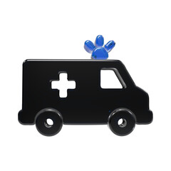 A3d rendered of an ambulance vehicle with a black body, a medical cross symbol, and a glossy blue emergency light on isolated on a white background, side view © REZAUL