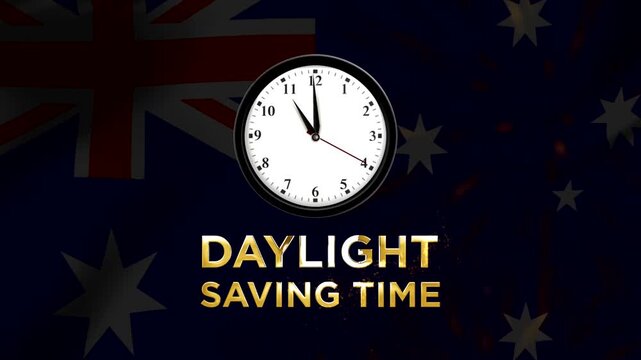 A clock displaying daylight saving time with the Australian flag in the background