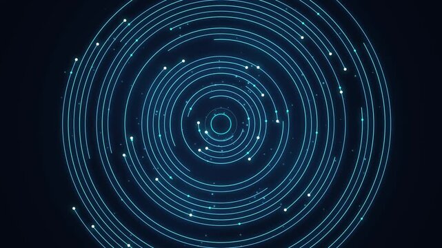 Abstract Glowing Blue Circular HUD Interface with Rotating Particles on a Dark Tech Background Loop