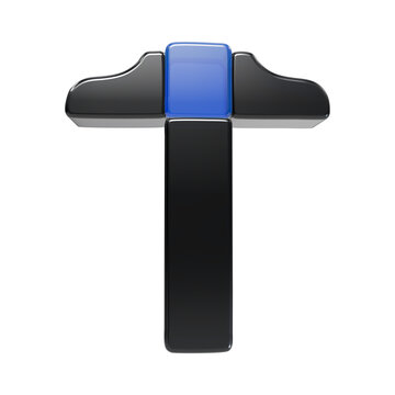 A3d rendered t-square drafting tool in black and blue, isolated on a white background, featuring a glossy plastic finish and at-shaped head for technical and