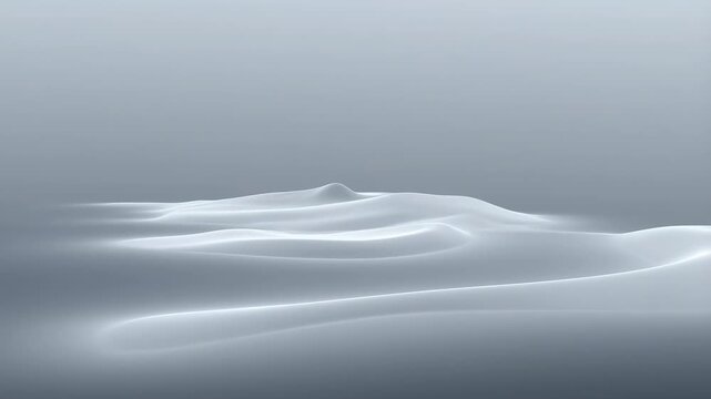 Abstract smooth white waves flow gently over a gray gradient background. Layered composition brings together smooth wave-like shapes and flowing motion.