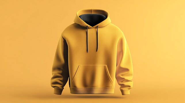 Golden hoodie garment displaying a warm, comfortable, casual style against a solid yellow-orange background, concept for fashion