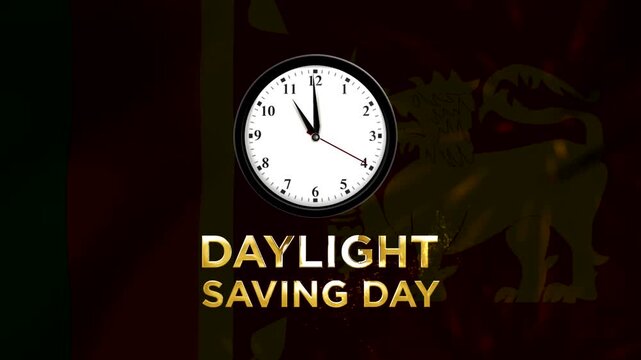 A clock showing time against the national flag of Sri Lanka for daylight saving day concept