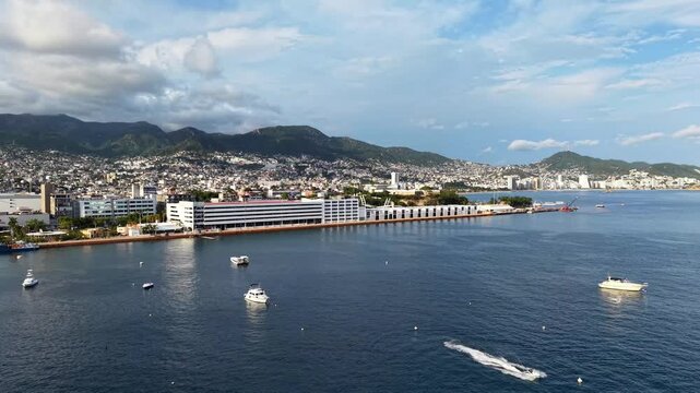 Aerial View of Acapulco Maritime Terminal and Traditional Zone, Mexico