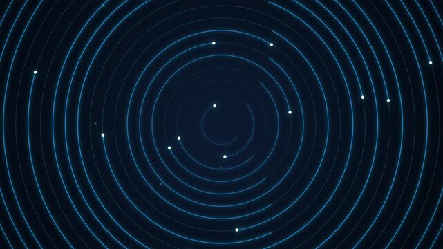 Abstract Glowing Concentric Blue Circles Animation with Floating Light Particles on Dark Background