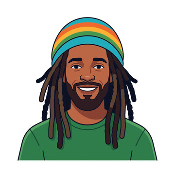 Smiling Man with Dreadlocks Wearing Rasta Hat | Vibrant Caribbean Character