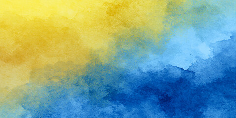 Fototapeta premium Abstract watercolor wash with flowing textures in vibrant yellow and deep blue hues, creating a dynamic and artistic backdrop.