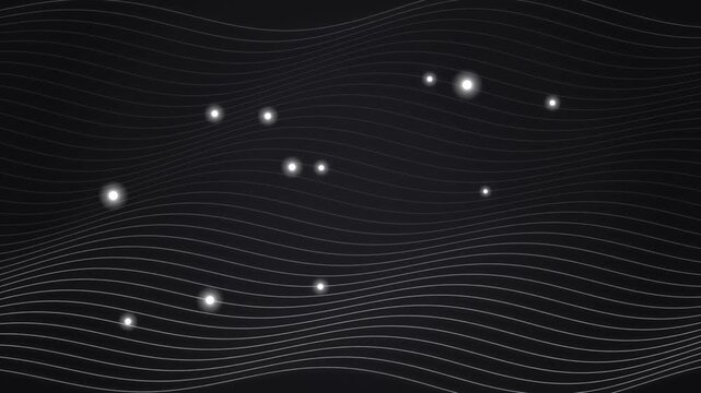 Abstract Motion Background Featuring Glowing White Wavy Lines And Floating Bright Particle Light Node