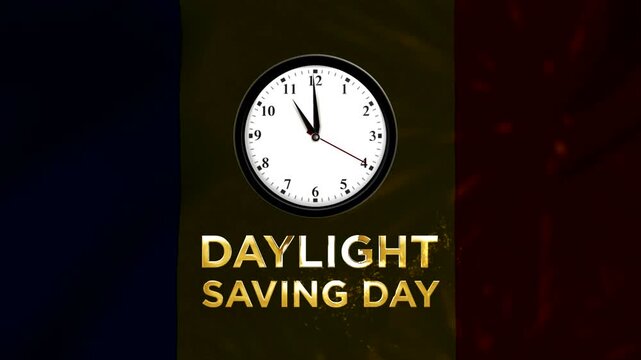 Daylight saving day concept featuring a round analog wall clock showing time passing with golden decorative bokeh light effects