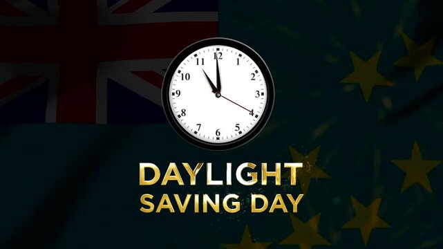 Daylight saving day concept featuring a wall clock with Tuvalu flag in the background