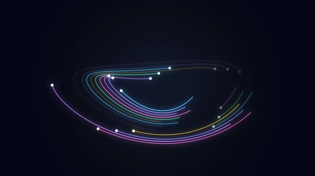 Abstract Motion Graphic with Glowing Neon Lines and Floating Particle Points on Dark Background Loop