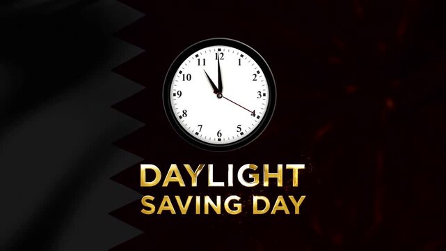 Daylight saving day concept featuring an analog clock and elegant gold typography on a festive decorative background