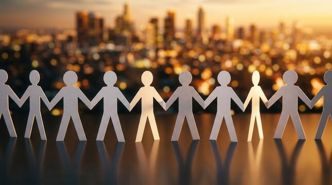 A line of paper people holding hands to foster community connection and trust.