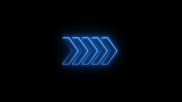 Abstract neon flashing light back arrow loading animation. Left arrow for road direction.Abstract beautiful color neon right side animation 4k