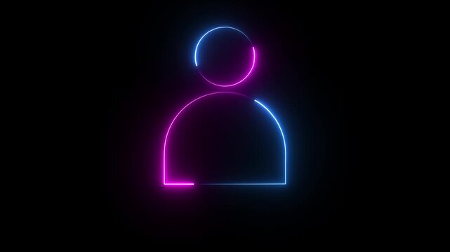 Glowing neon pink and blue color user contact icon animation profile people man male identity account