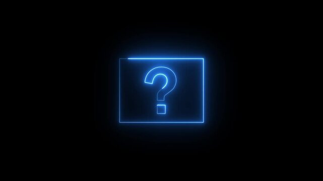 Glowing neon blue color question mark sign icon animation quiz confusion mark punctuation interrogative sign education