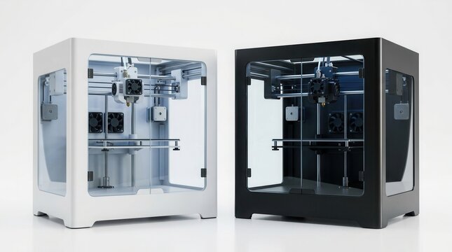 A professional 3D printer featuring an injector nozzle in two color options.