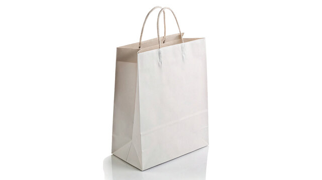 Blank textured white paper shopping gift bag isolated on transparent background