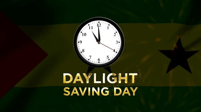 Daylight saving day concept featuring an analog wall clock over a golden glowing background