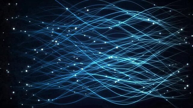 Blue Glowing Wave Lines Abstract Motion Background With Floating Particle Effect Data Connection