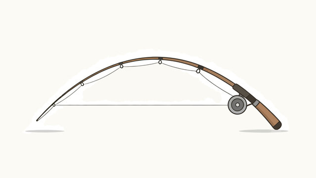 Stylized Vector Illustration of a Classic Wooden Fly Fishing Rod with Reel and Line