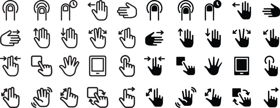 Collection of various digital touch gesture icons for user interface and technology applications