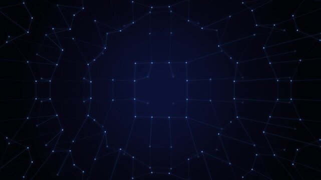 Blue plexus network lines connecting digital nodes on dark futuristic cyberspace background