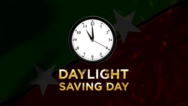 Daylight saving time concept featuring a wall clock over a symbolic festive background design