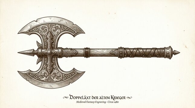 Ornate double headed battle axe medieval fantasy weapon illustration