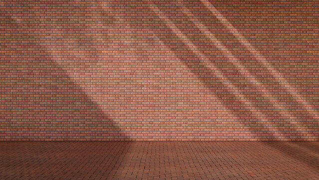 Blank Alfresco Space Walkway with Red Brick Wall and Clay Brick Paved Floor in Natural Sunlight. Quiet Moment Concept with copy-space.