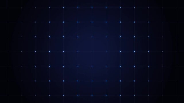 Futuristic digital blue grid background with pulsing glowing neon dots loop in high tech style