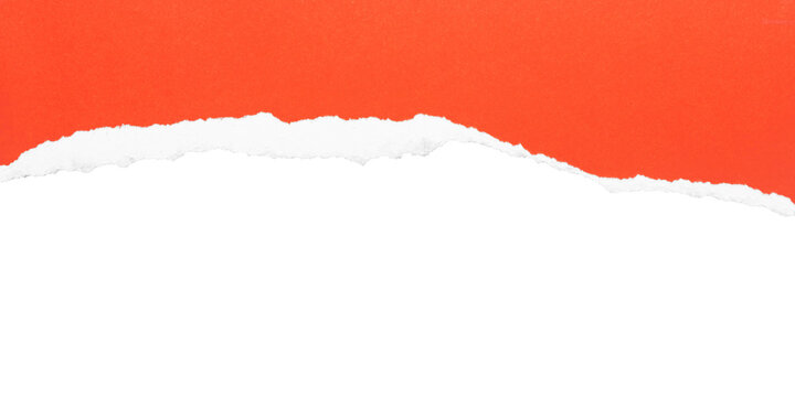 Curved orange torn paper edge on transparent background