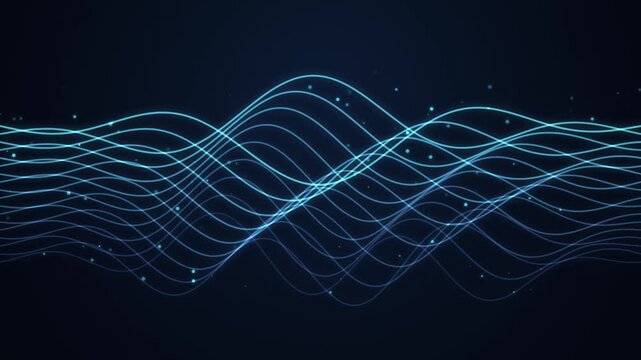 Glowing Blue Digital Sound Wave Audio Frequency Abstract Motion Graphic with Particle Light Effects