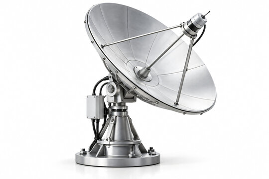 Large parabolic satellite dish antenna designed for wireless communication, signal reception and telecommunications technology